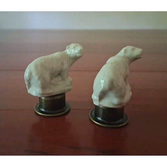 Polar Bear Lamp Finial Set 2 Shade Topper Ceramic England Vintage Farmhouse - Picture 3 of 6